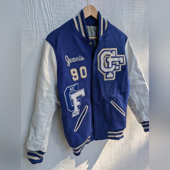 Vintage 1990 Letterman Wool Leather Varsity Jacket Track Wildcat Size 38 - Picture 2 of 8